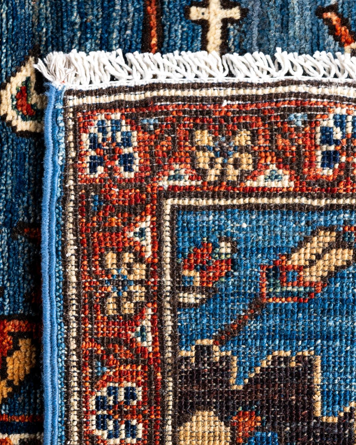 XXIe siècle et contemporain Tapis de couloir traditionnel Serapi bleu noué à la main 2' 8