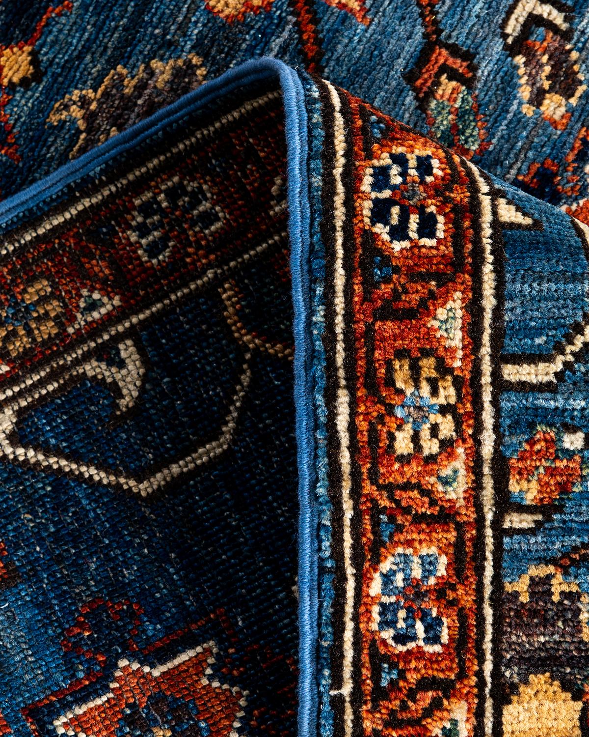 Laine Tapis de couloir traditionnel Serapi bleu noué à la main 2' 8