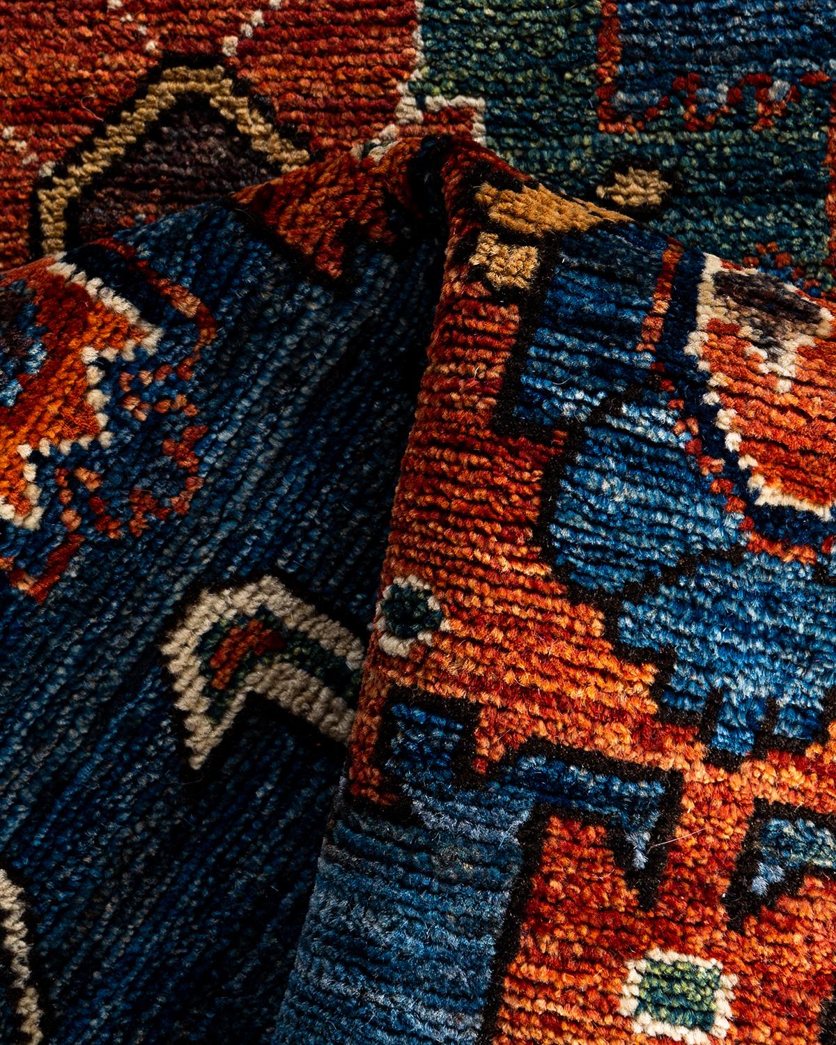 Tapis de couloir traditionnel Serapi bleu noué à la main 2' 8