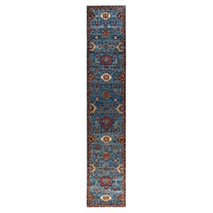 Traditional Serapi Hand Knotted Wool Blue Runner 2' 8" x 14' 7"