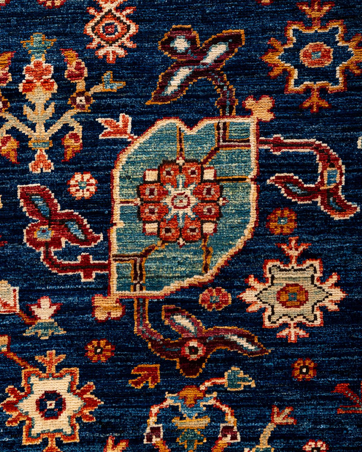 Pakistanais Tapis de couloir traditionnel Serapi bleu noué à la main 2' 8