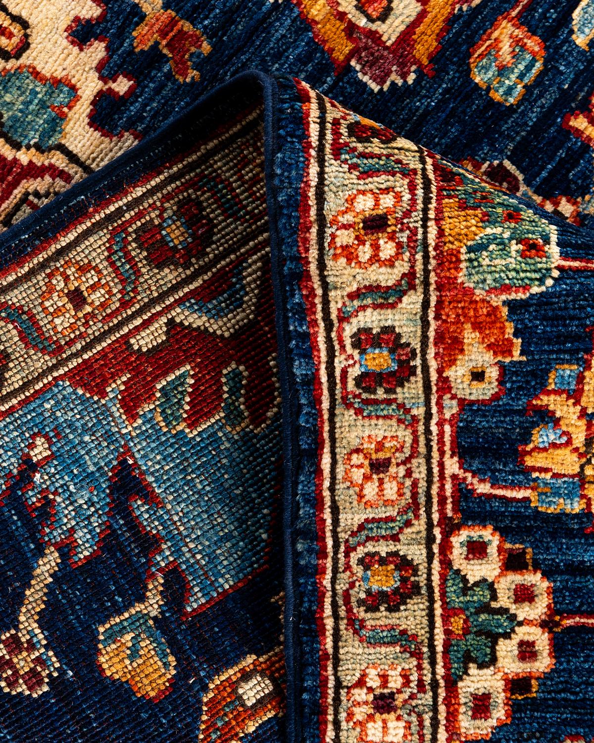 Laine Tapis de couloir traditionnel Serapi bleu noué à la main 2' 8