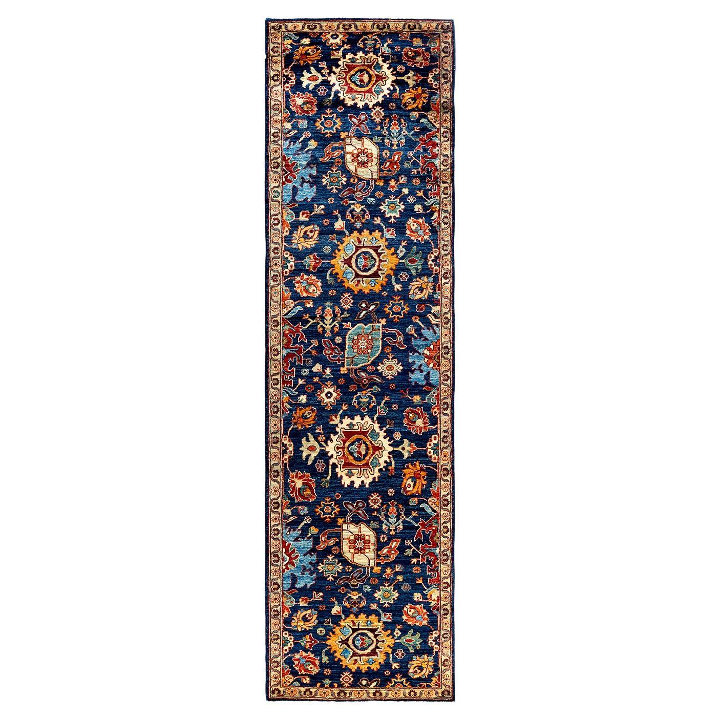 Traditional Serapi Hand Knotted Wool Blue Runner 2' 8" x 9' 9"