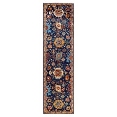 Traditional Serapi Hand Knotted Wool Blue Runner 2' 8" x 9' 9"