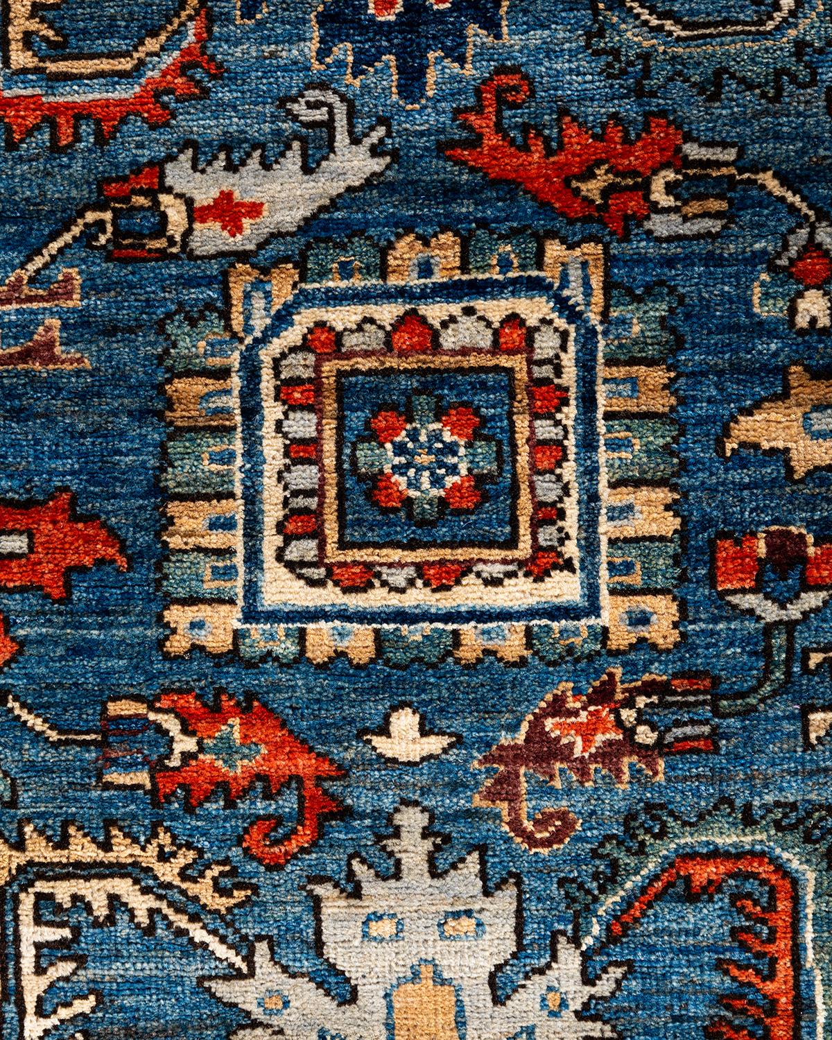 Traditioneller handgeknüpfter Serapi-Läufer aus Wolle in Blau 2' 9