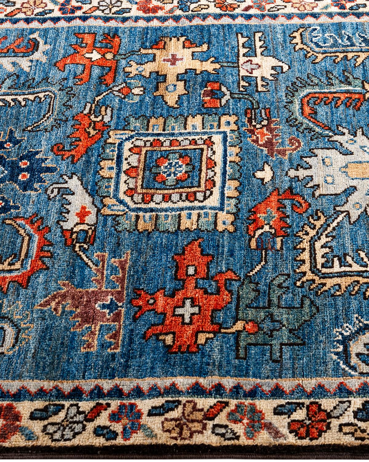 Traditioneller handgeknüpfter Serapi-Läufer aus Wolle in Blau 2' 9