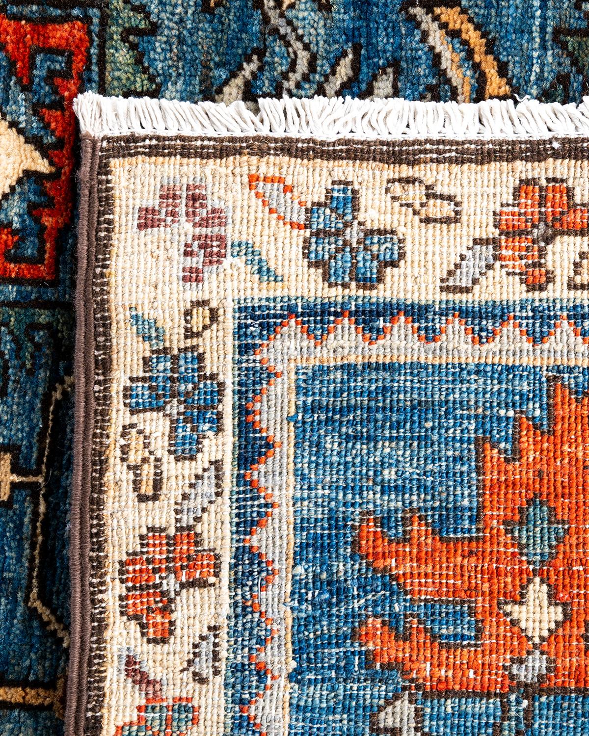 Traditioneller handgeknüpfter Serapi-Läufer aus Wolle in Blau 2' 9