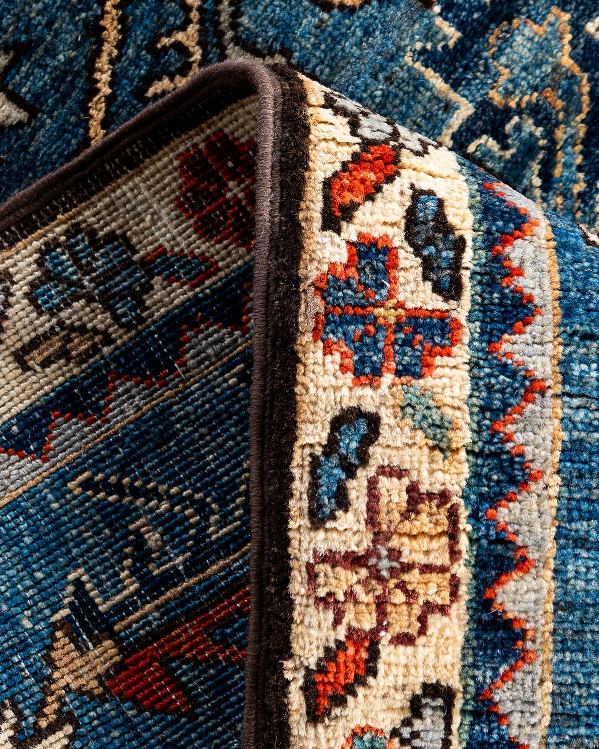 Traditioneller handgeknüpfter Serapi-Läufer aus Wolle in Blau 2' 9