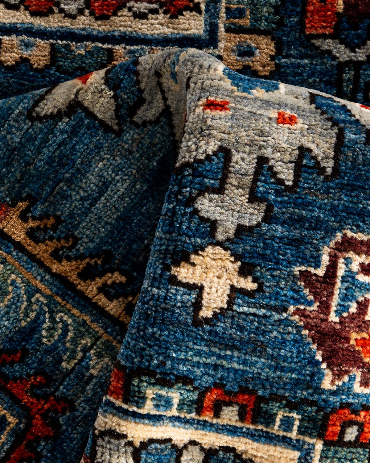 Traditioneller handgeknüpfter Serapi-Läufer aus Wolle in Blau 2' 9