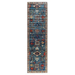 Tradicional Serapi Alfombra de Lana Anudada a Mano Azul 2' 9" x 10' 0"