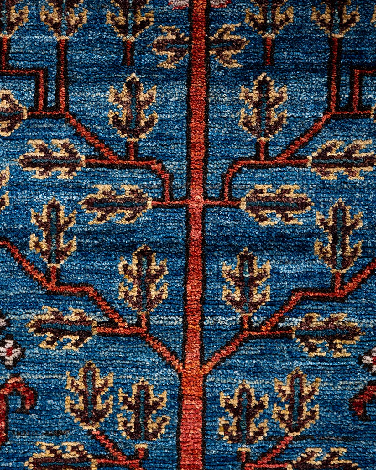 Pakistanais Tapis de couloir traditionnel Serapi bleu noué à la main 2' 9