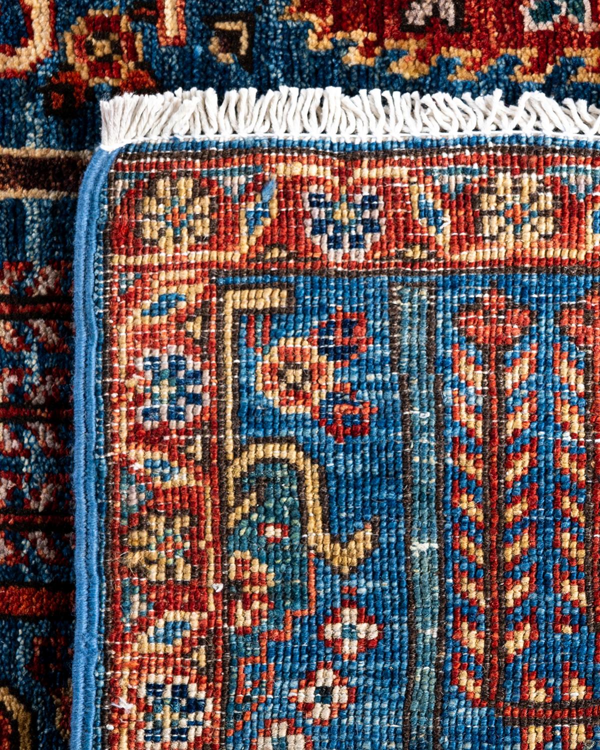 XXIe siècle et contemporain Tapis de couloir traditionnel Serapi bleu noué à la main 2' 9