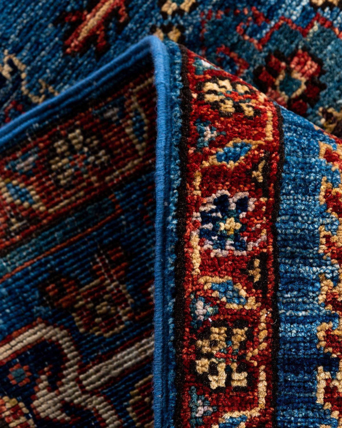 Laine Tapis de couloir traditionnel Serapi bleu noué à la main 2' 9