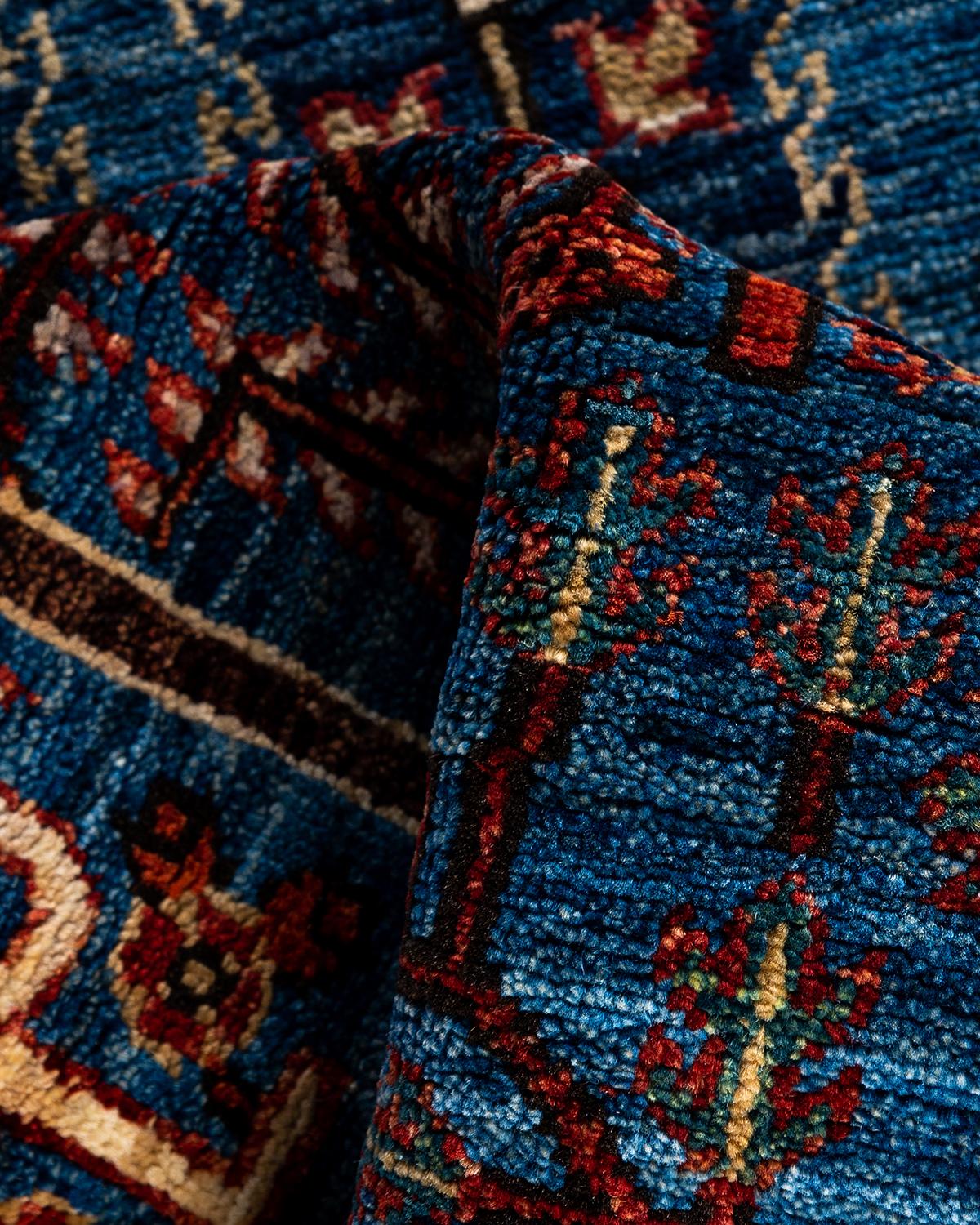 Tapis de couloir traditionnel Serapi bleu noué à la main 2' 9