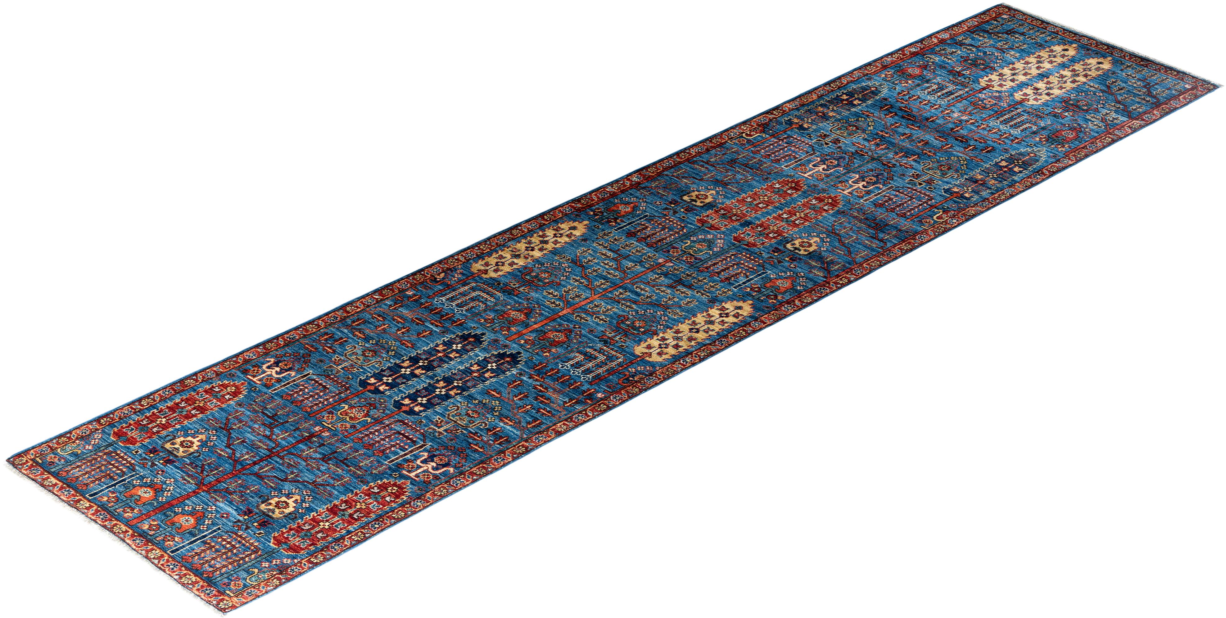 Tapis de couloir traditionnel Serapi bleu noué à la main 2' 9