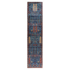Tapis de couloir traditionnel Serapi bleu noué à la main 2' 9" x 11' 10"