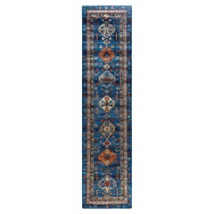 Traditional Serapi Hand Knotted Wool Blue Runner 2' 9" x 11' 3"