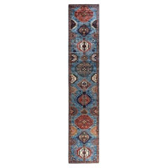 Traditional Serapi Hand Knotted Wool Blue Runner 2' 9" x 14' 4"