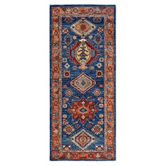 Traditional Serapi Hand Knotted Wool Blue Runner 2
 9" x 6
 6"
