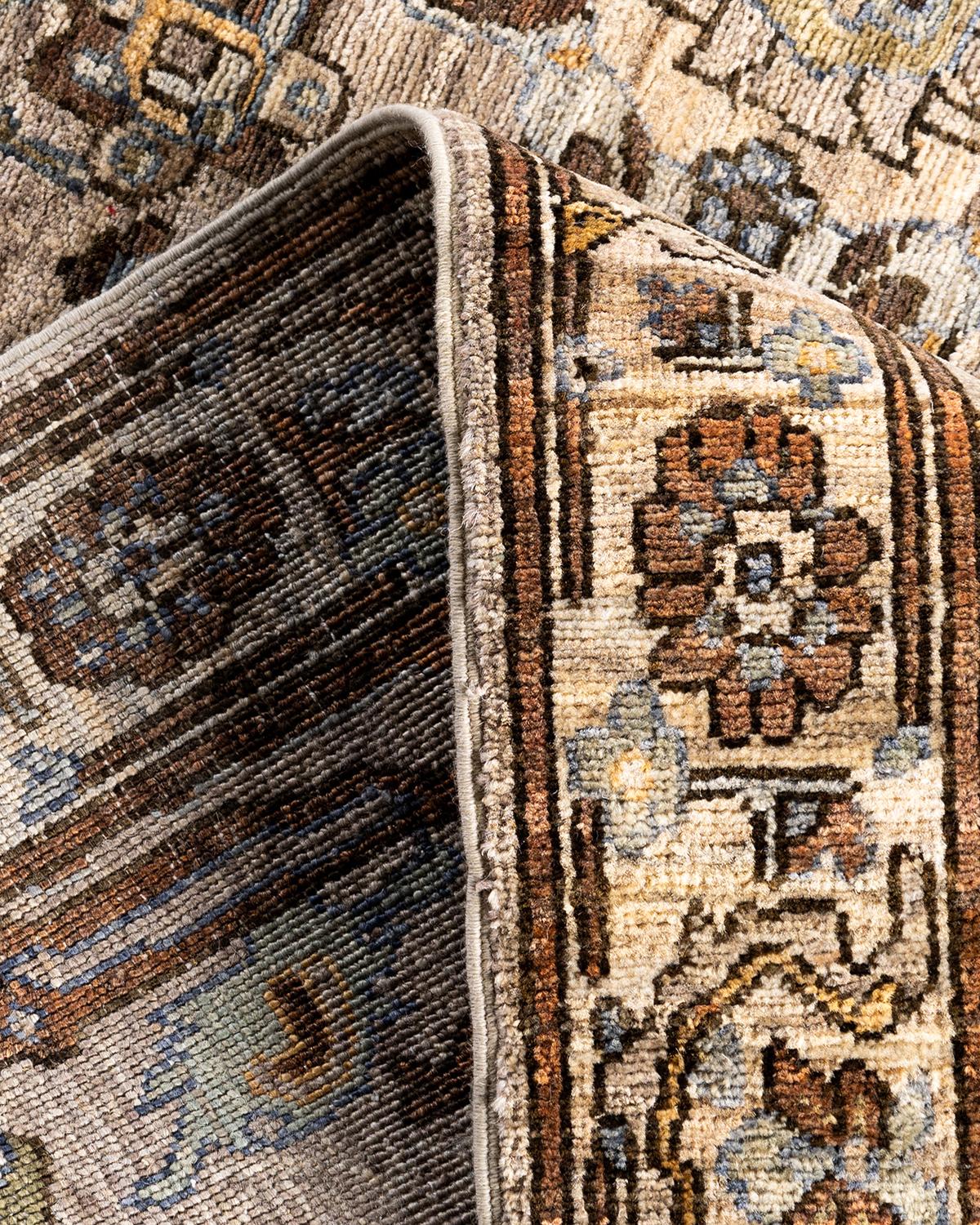 Traditionelle Serapi handgeknüpfte Wolle Brown Bereich Teppich 4' 0