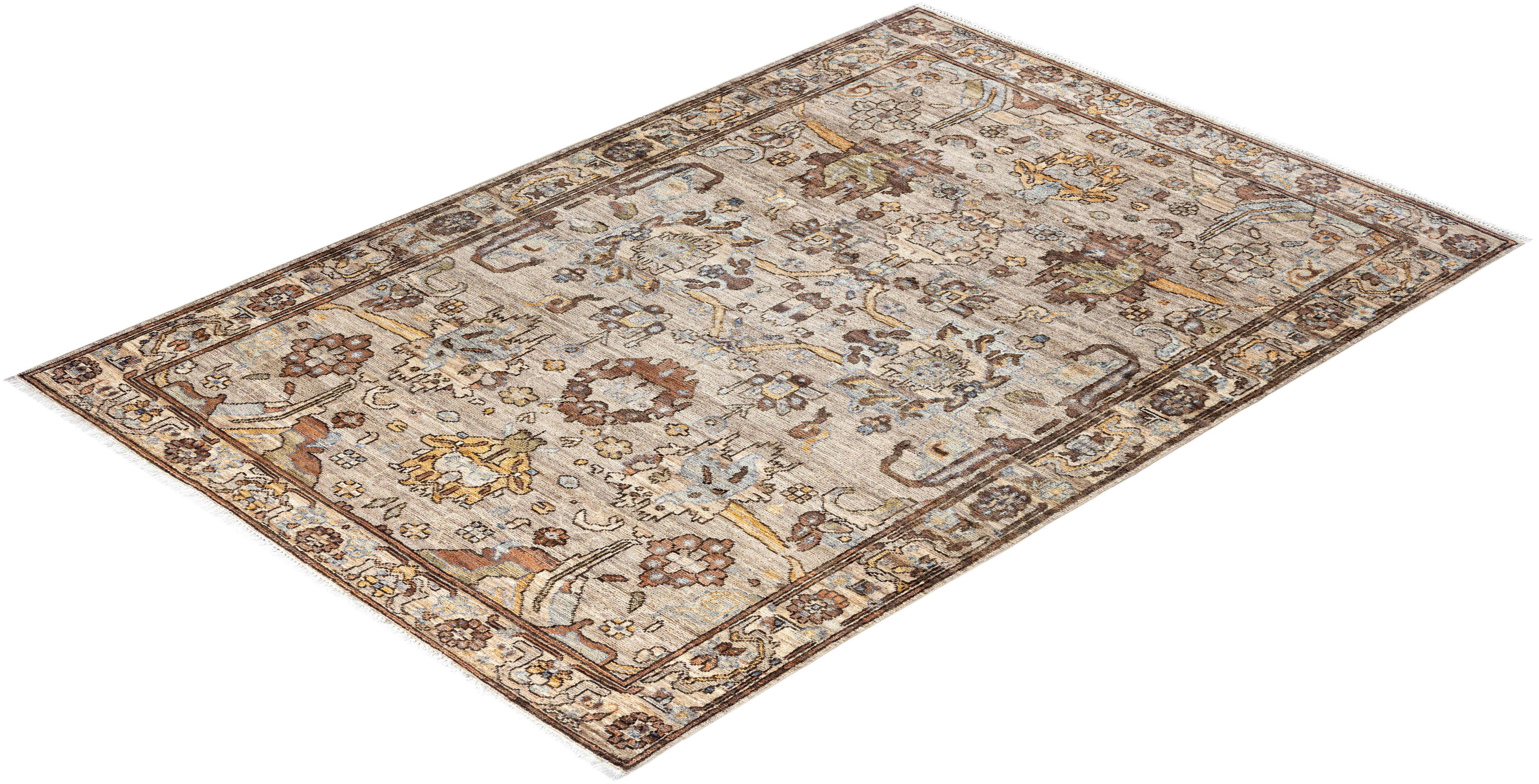 Traditionelle Serapi handgeknüpfte Wolle Brown Bereich Teppich 4' 0
