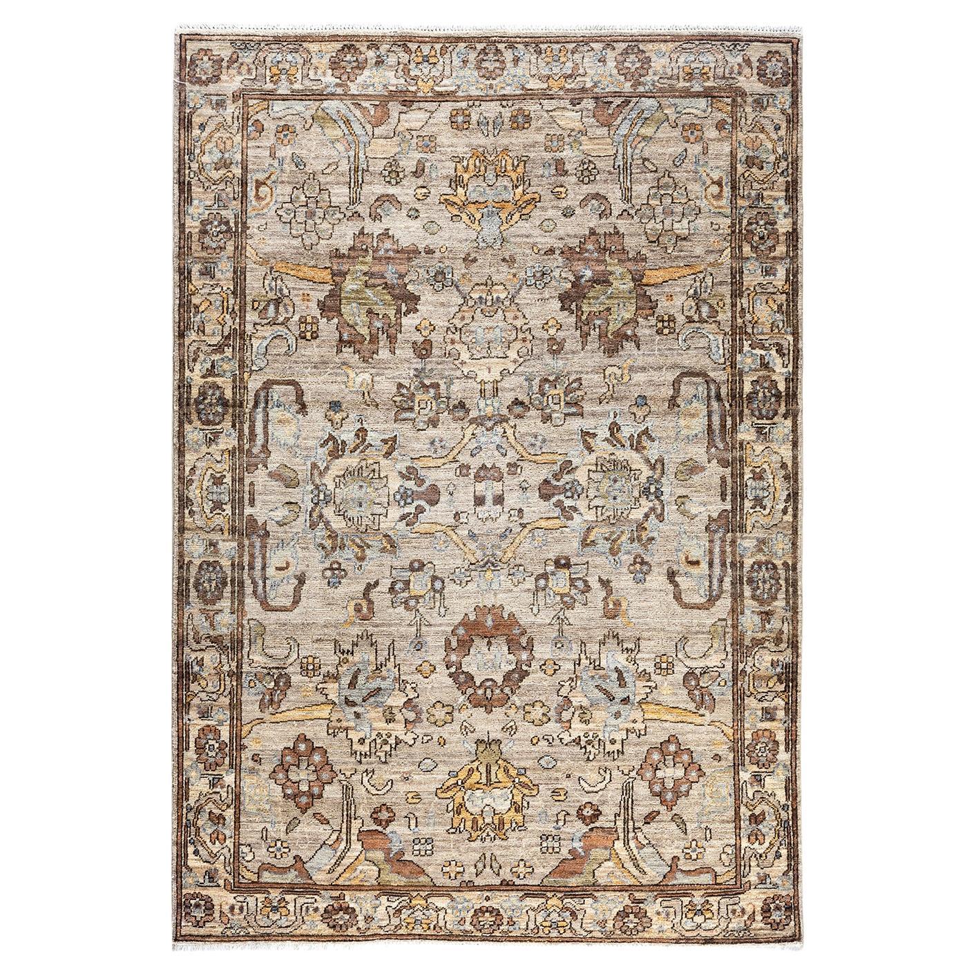 Traditionelle Serapi handgeknüpfte Wolle Brown Bereich Teppich 4' 0" x 5' 10"