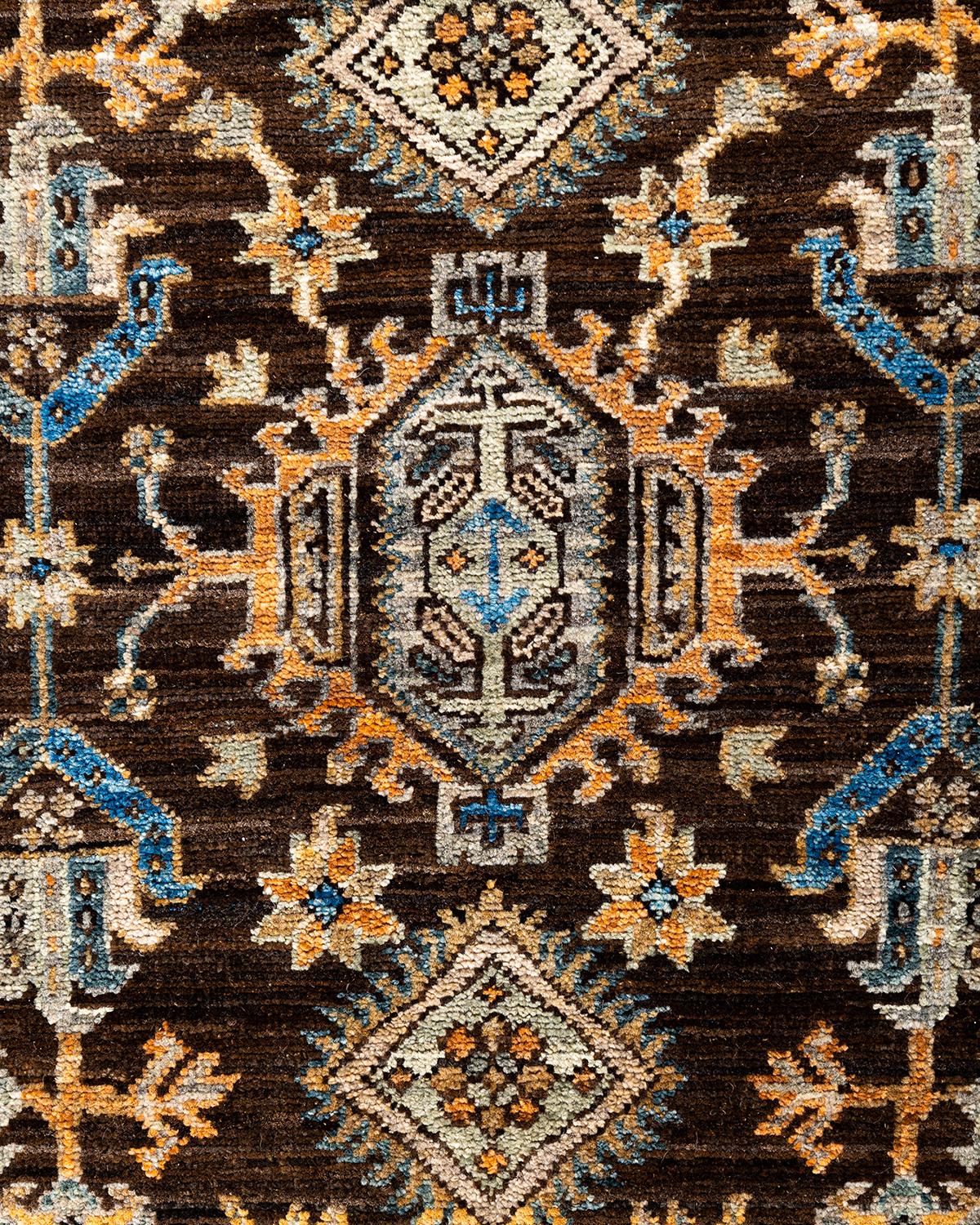 Traditionelle Serapi Hand geknüpft Wolle Brown Bereich Teppich 4' 0