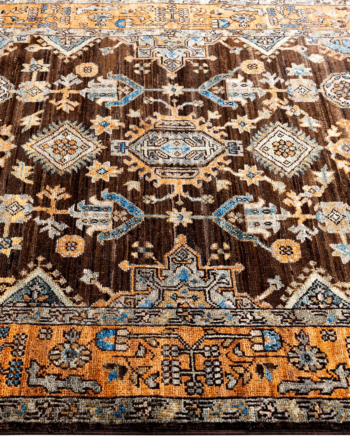 Traditionelle Serapi Hand geknüpft Wolle Brown Bereich Teppich 4' 0