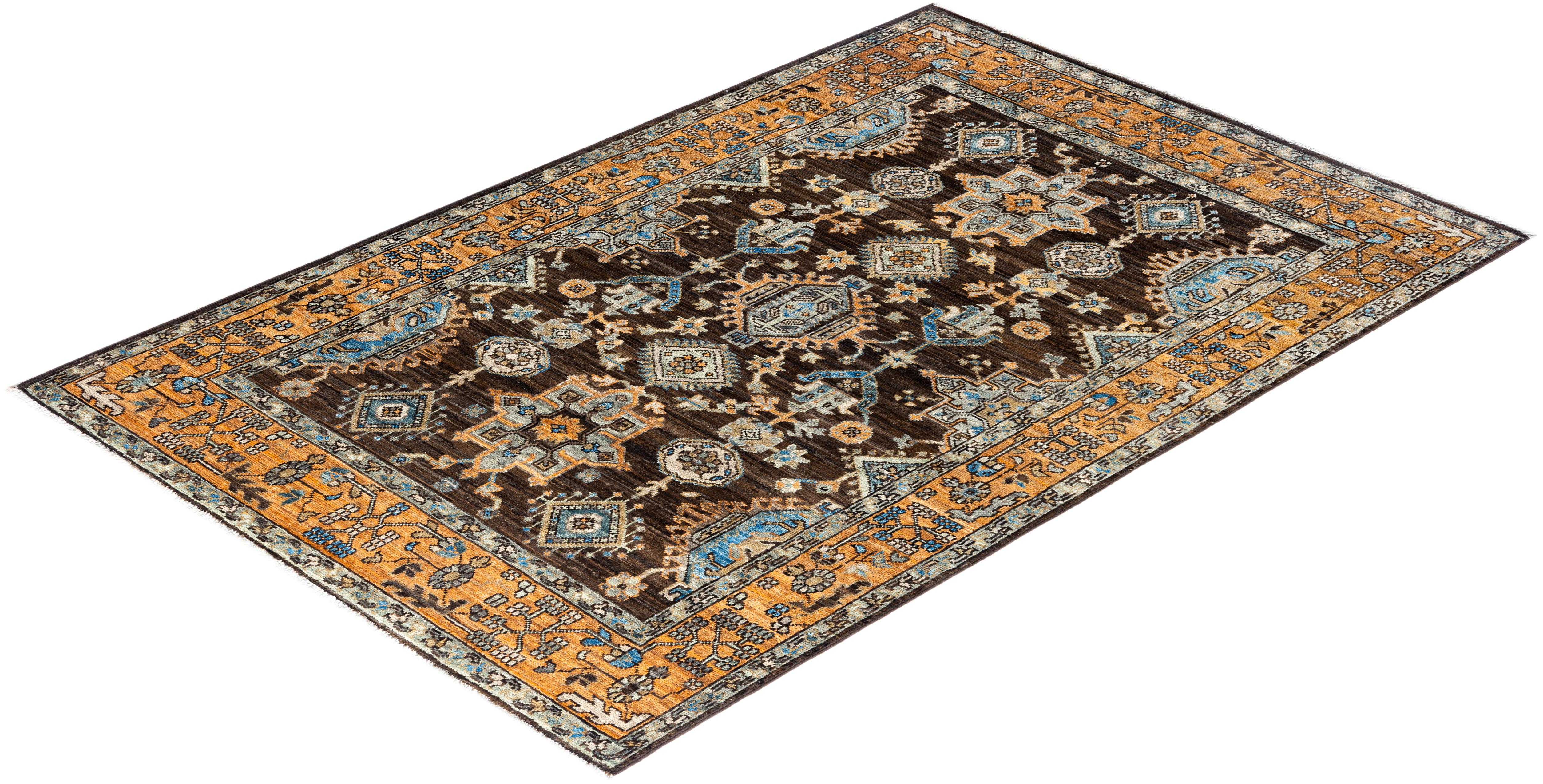 Traditionelle Serapi Hand geknüpft Wolle Brown Bereich Teppich 4' 0