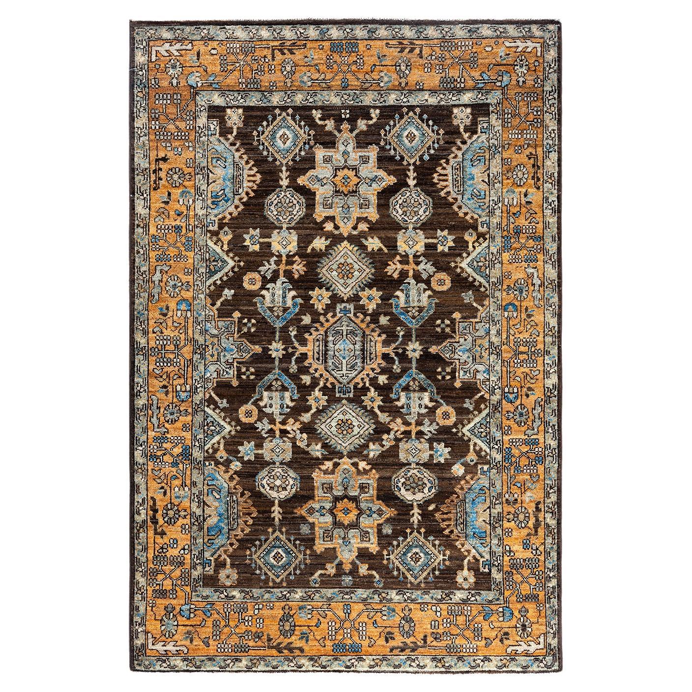 Traditional Serapi Tapis de zone en laine nouée à la main Brown 4' 0" x 5' 11"