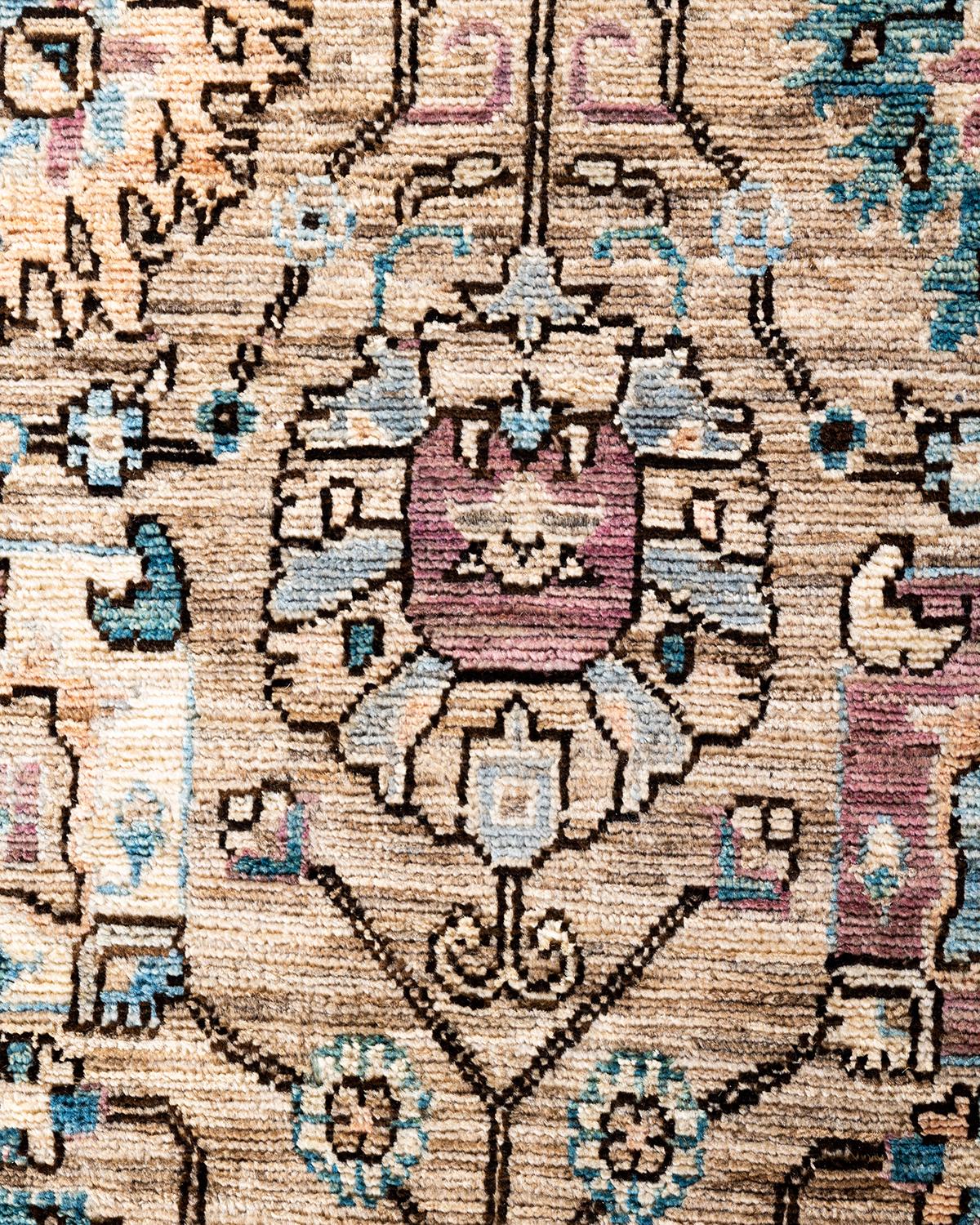 Traditionelle Serapi handgeknüpfte Wolle Brown Bereich Teppich 4' 1