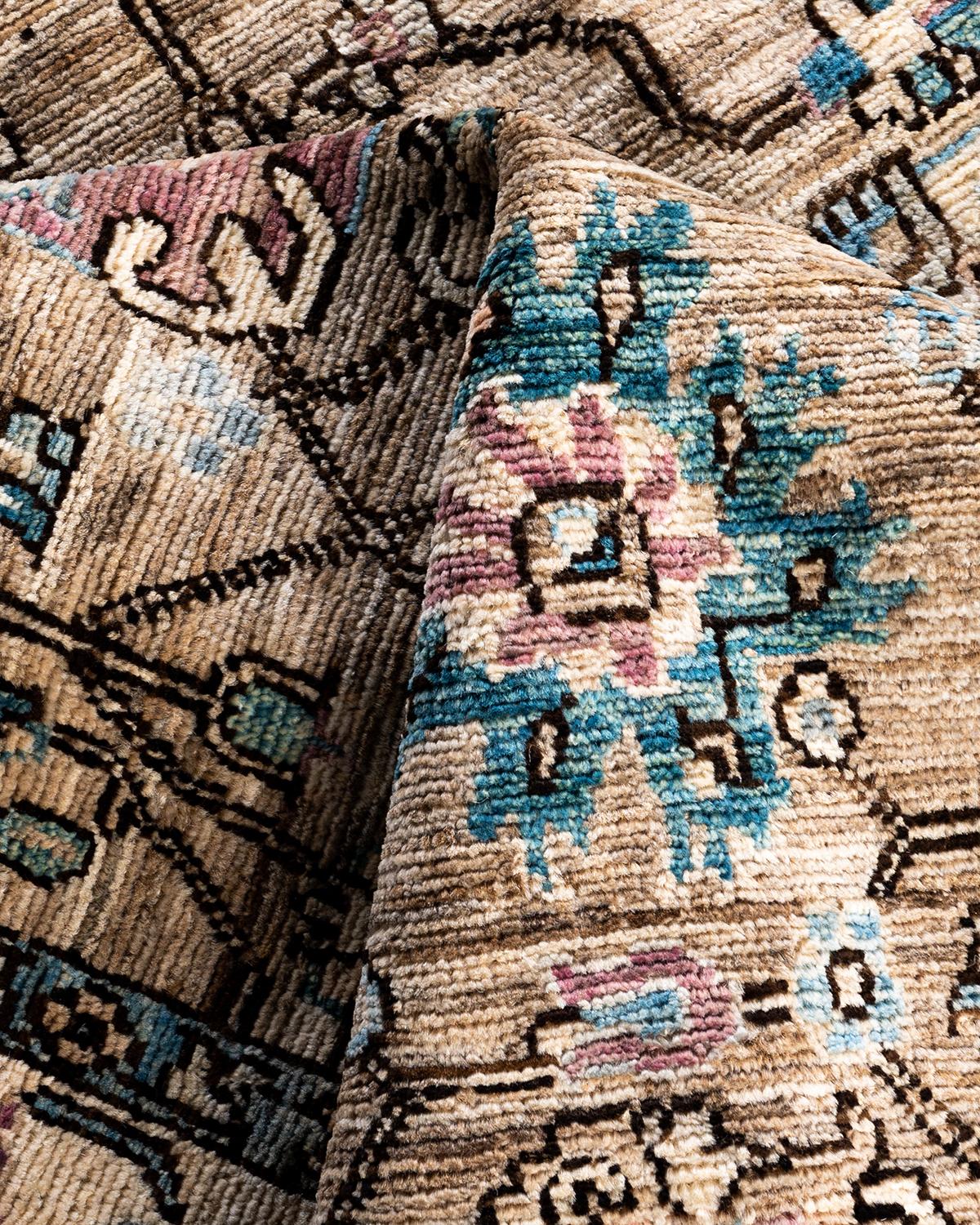 Traditionelle Serapi handgeknüpfte Wolle Brown Bereich Teppich 4' 1