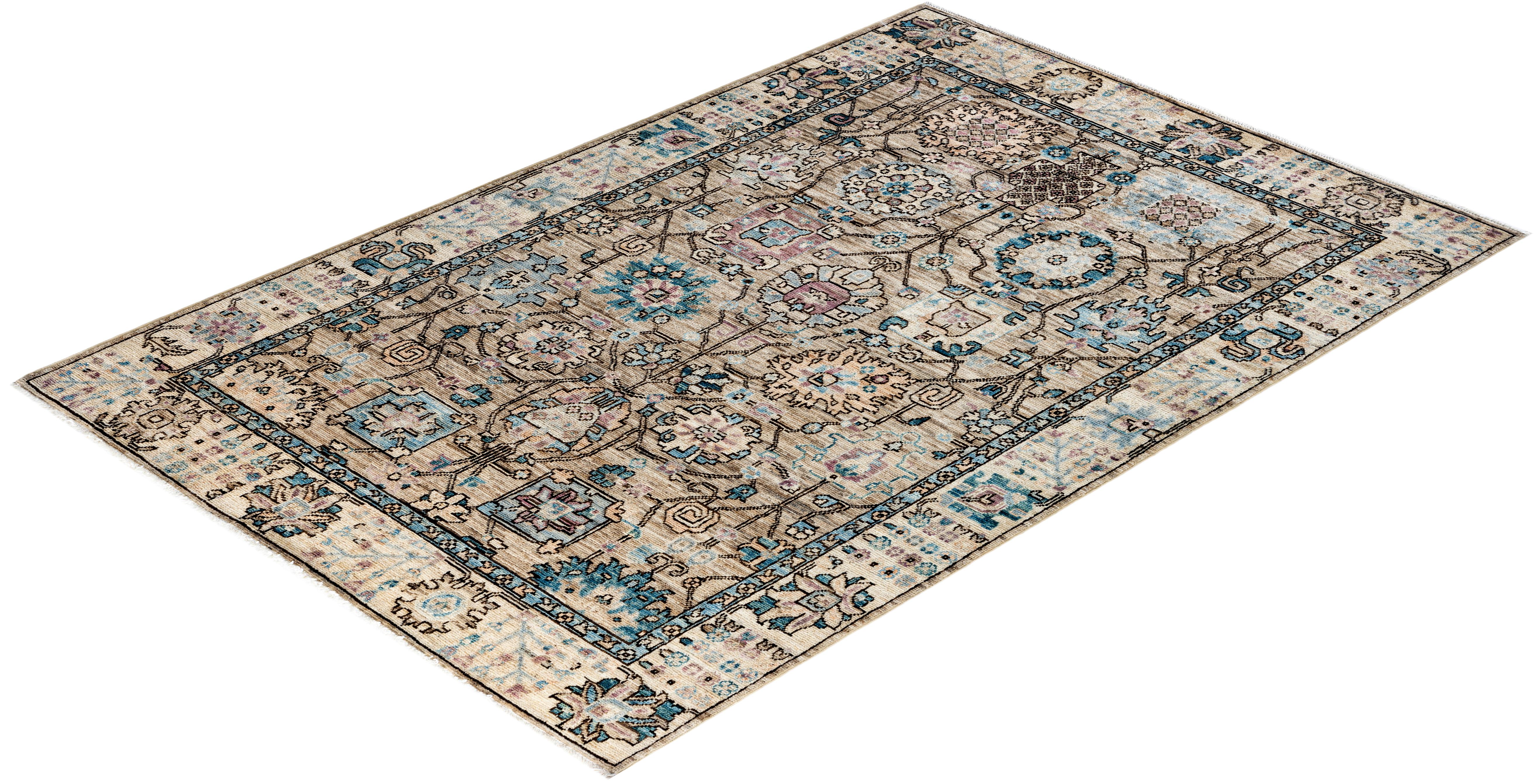 Traditionelle Serapi handgeknüpfte Wolle Brown Bereich Teppich 4' 1