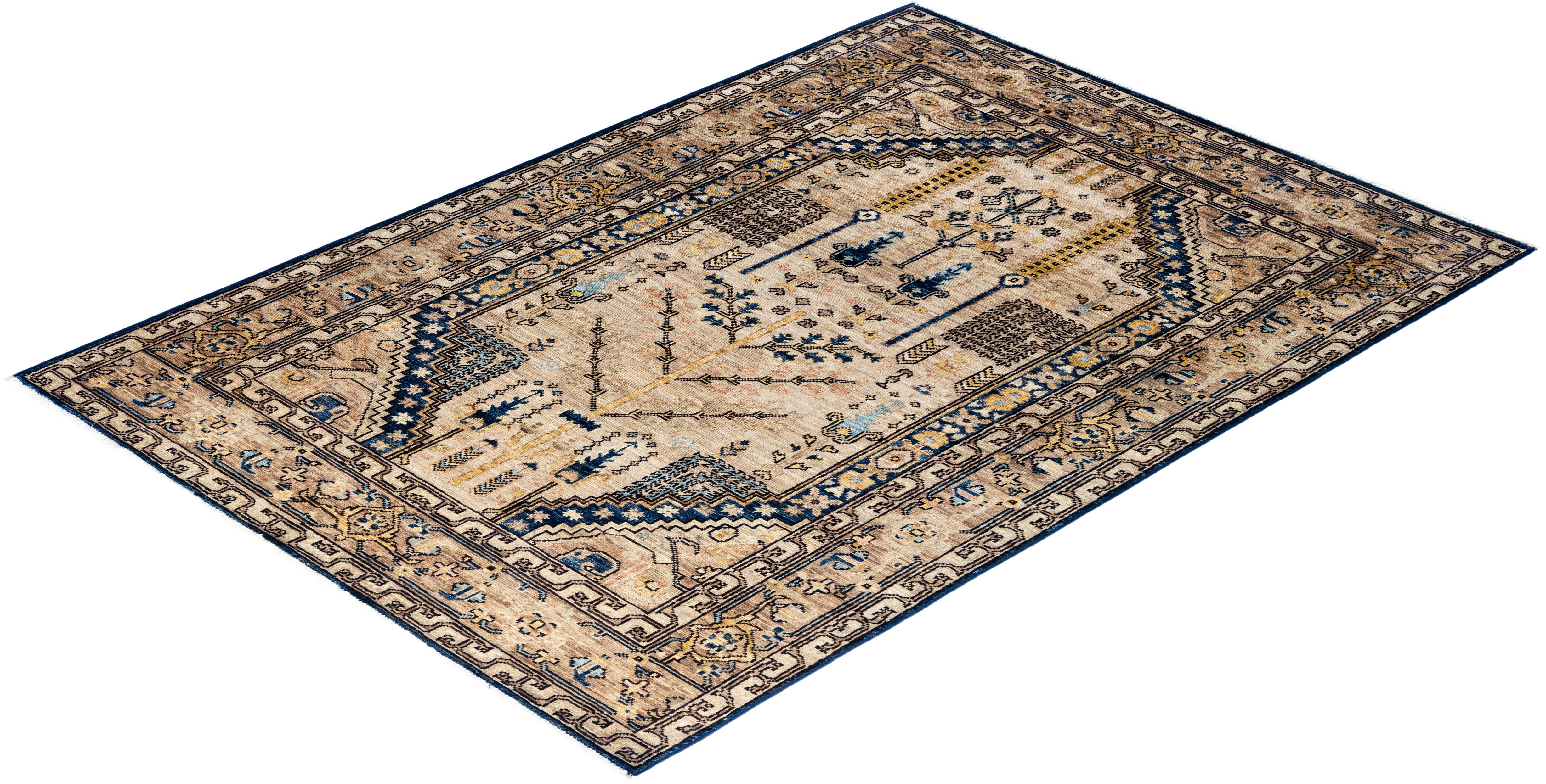 Traditionelle Serapi handgeknüpfte Wolle Brown Bereich Teppich 4' 2