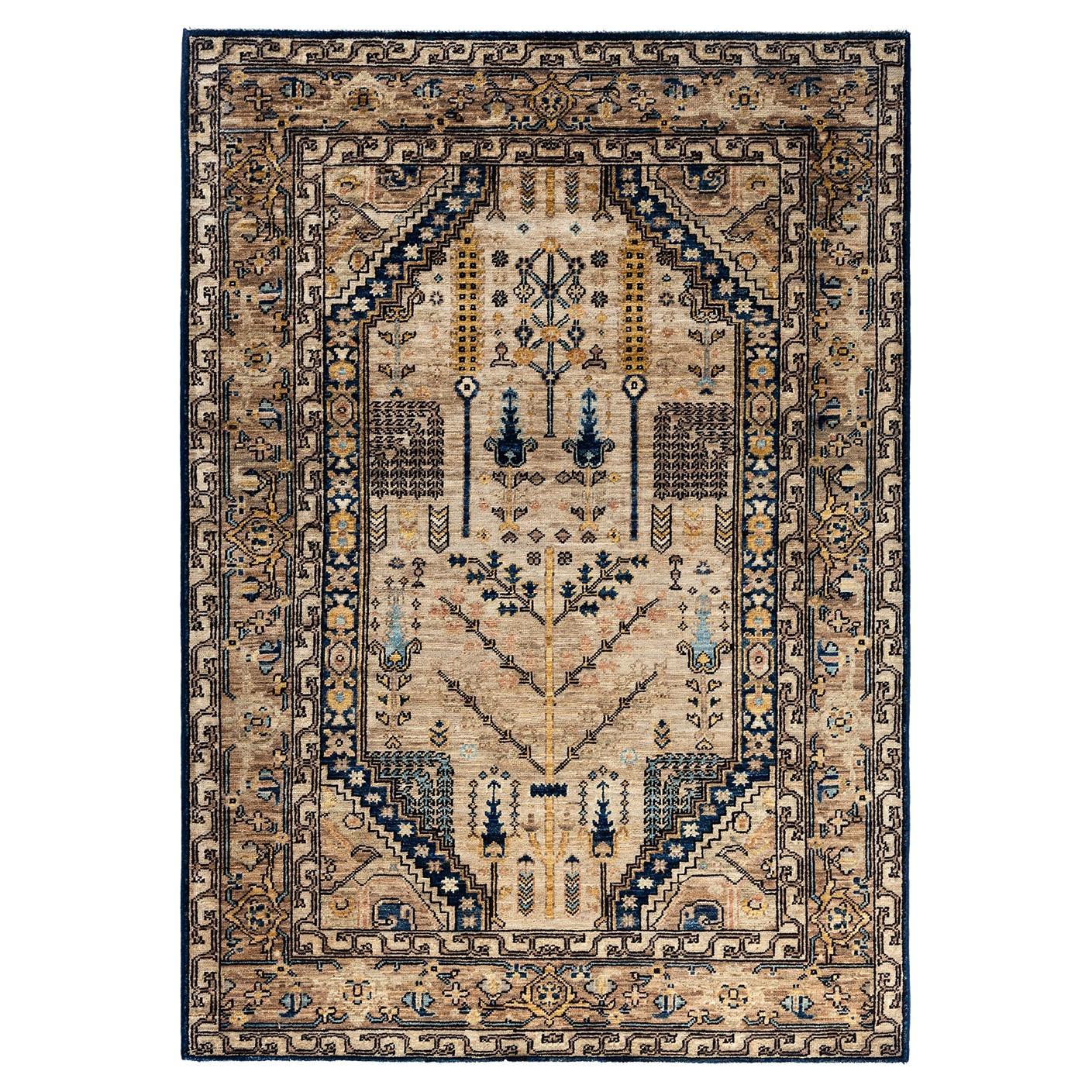 Traditionelle Serapi handgeknüpfte Wolle Brown Bereich Teppich 4' 2" x 5' 10"