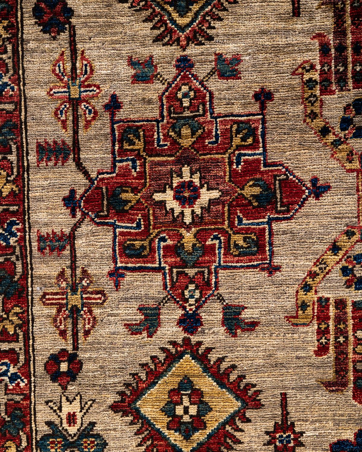 Pakistanais Traditional Serapi Tapis de zone en laine nouée à la main Brown 6' 0