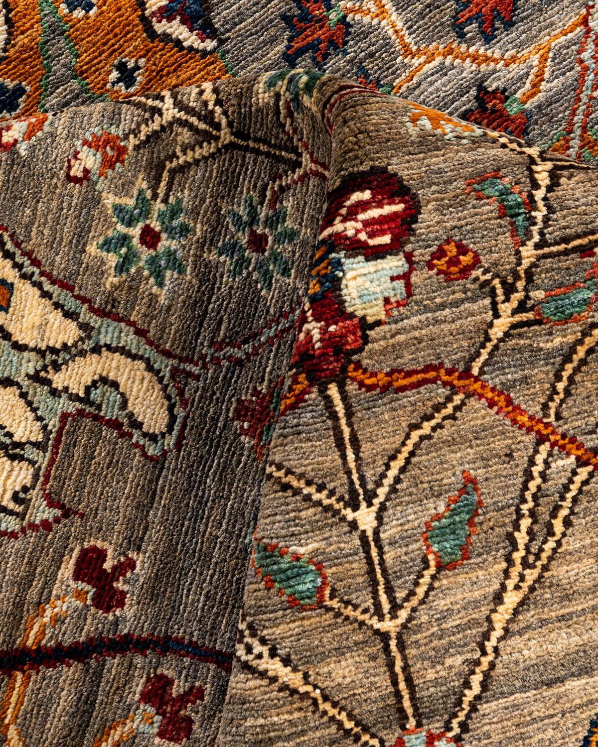 Traditionelle Serapi handgeknüpfte Wolle Brown Bereich Teppich 8' 2