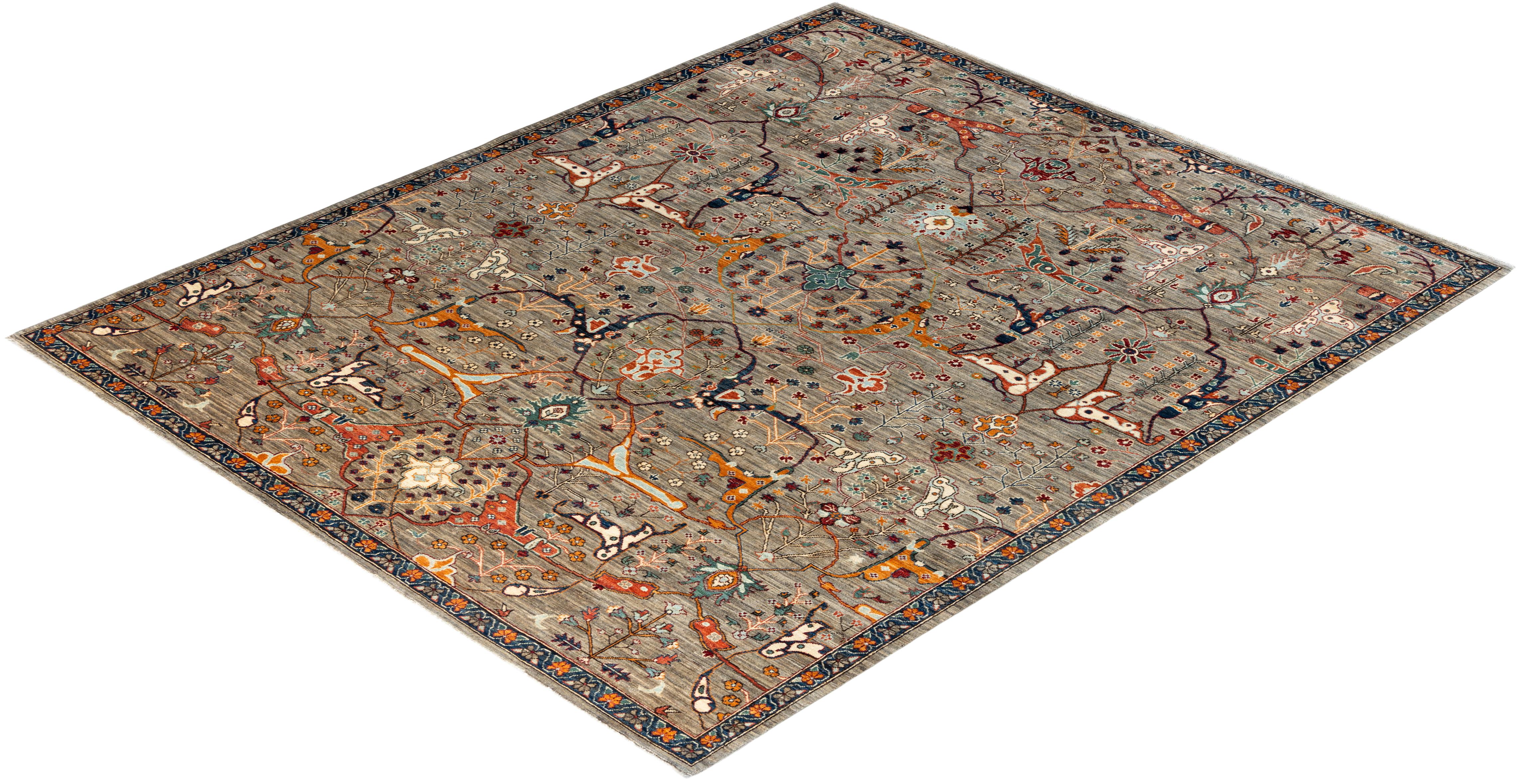Traditionelle Serapi handgeknüpfte Wolle Brown Bereich Teppich 8' 2