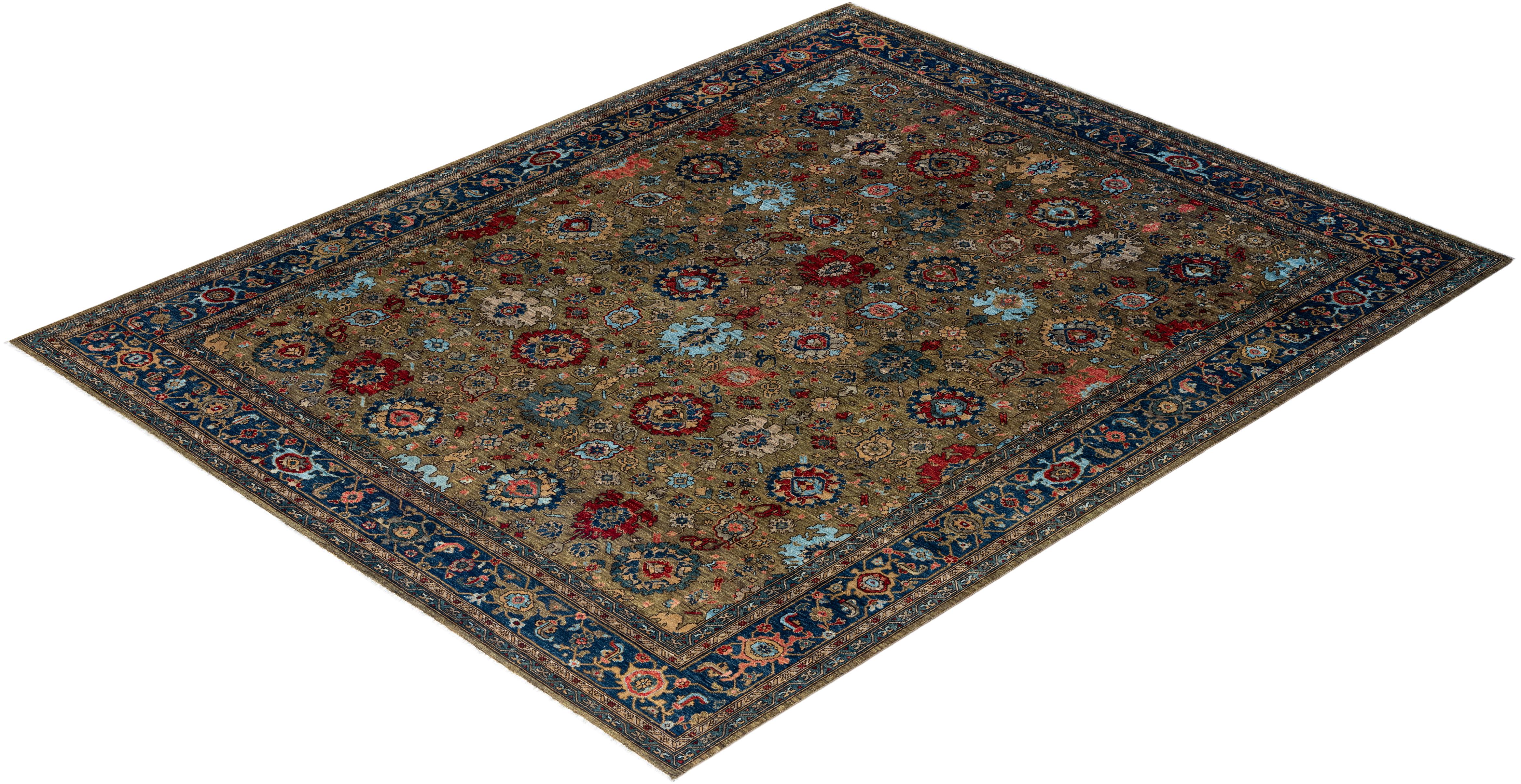 Traditionelle Serapi handgeknüpfte Wolle Brown Bereich Teppich 9' 2