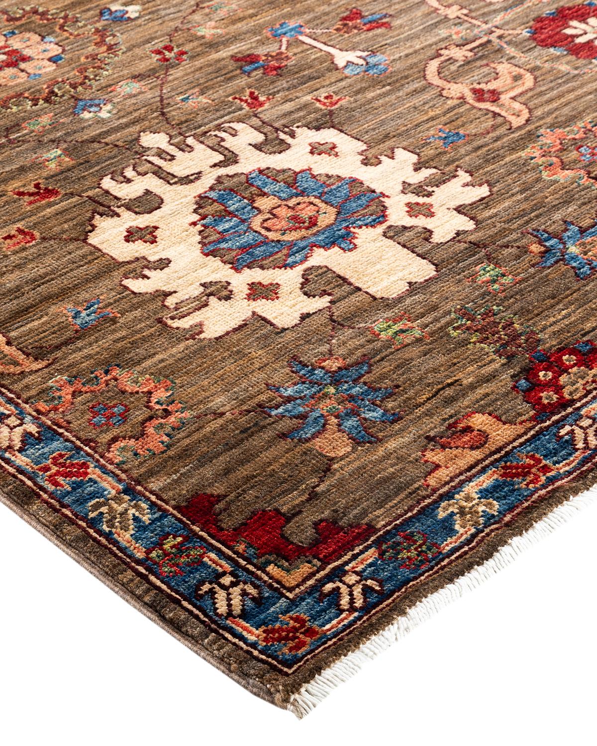 Persian rug-making at its finest inspired the rich colors, elaborate geometric motifs, and botanical detailing of the Serapi collection. With as many as 100 knots per inch, these handcrafted rugs are as durable as they are visually stunning, and