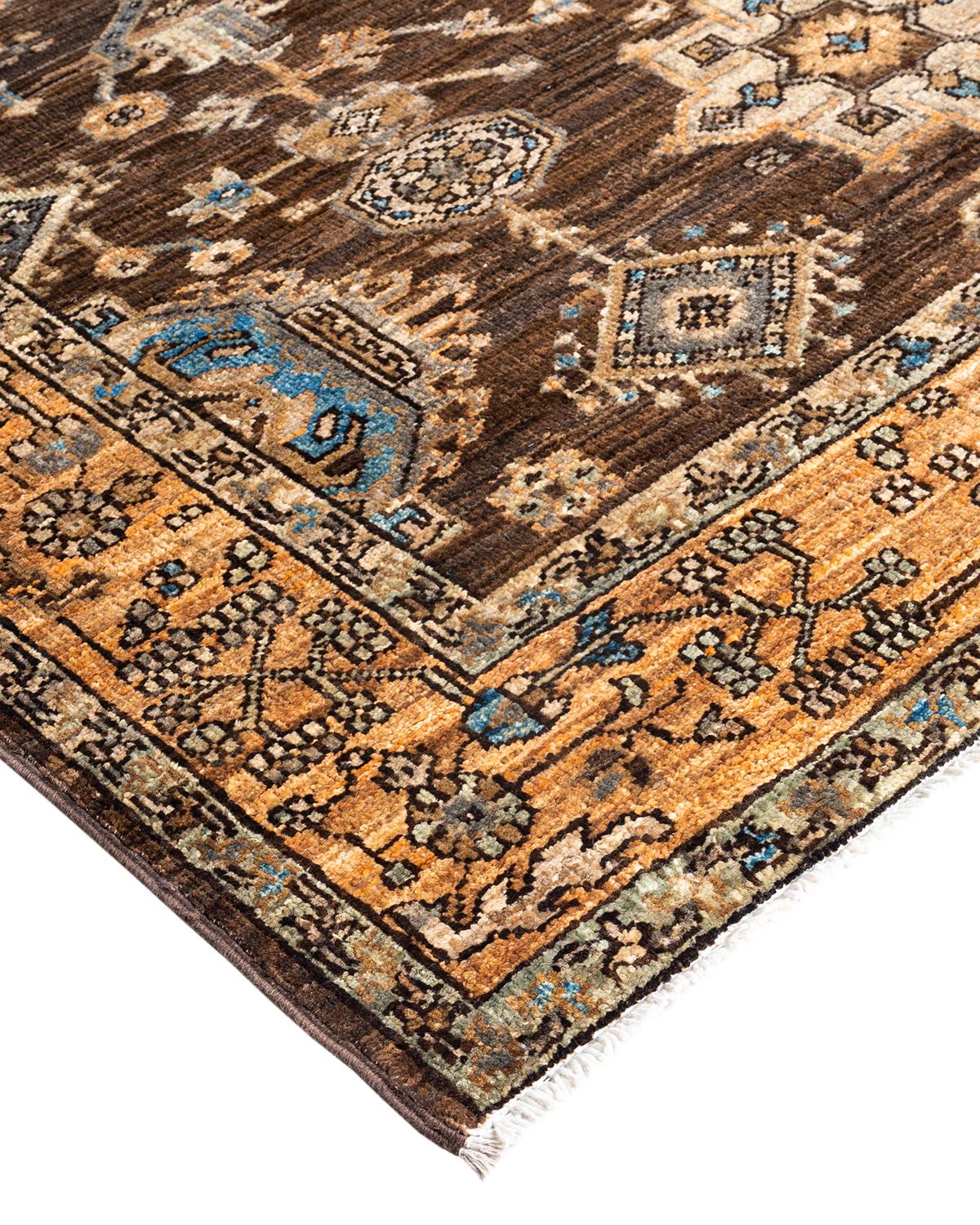 Persian rug-making at its finest inspired the rich colors, elaborate geometric motifs, and botanical detailing of the Serapi collection. With as many as 100 knots per inch, these handcrafted rugs are as durable as they are visually stunning, and