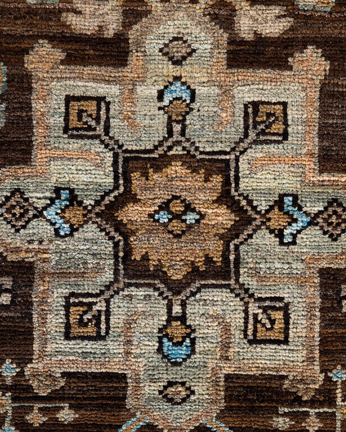 Pakistani Traditional Serapi Hand Knotted Wool Brown Area Rug For Sale