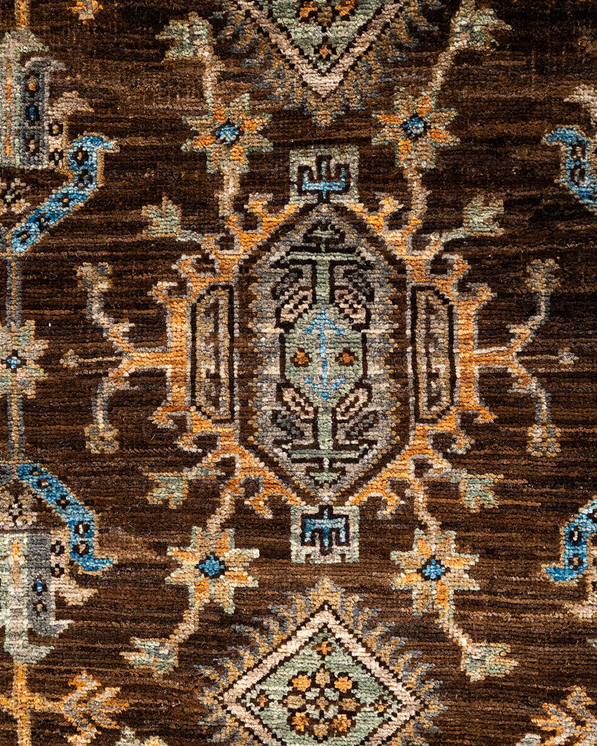 Pakistani Traditional Serapi Hand Knotted Wool Brown Area Rug  For Sale