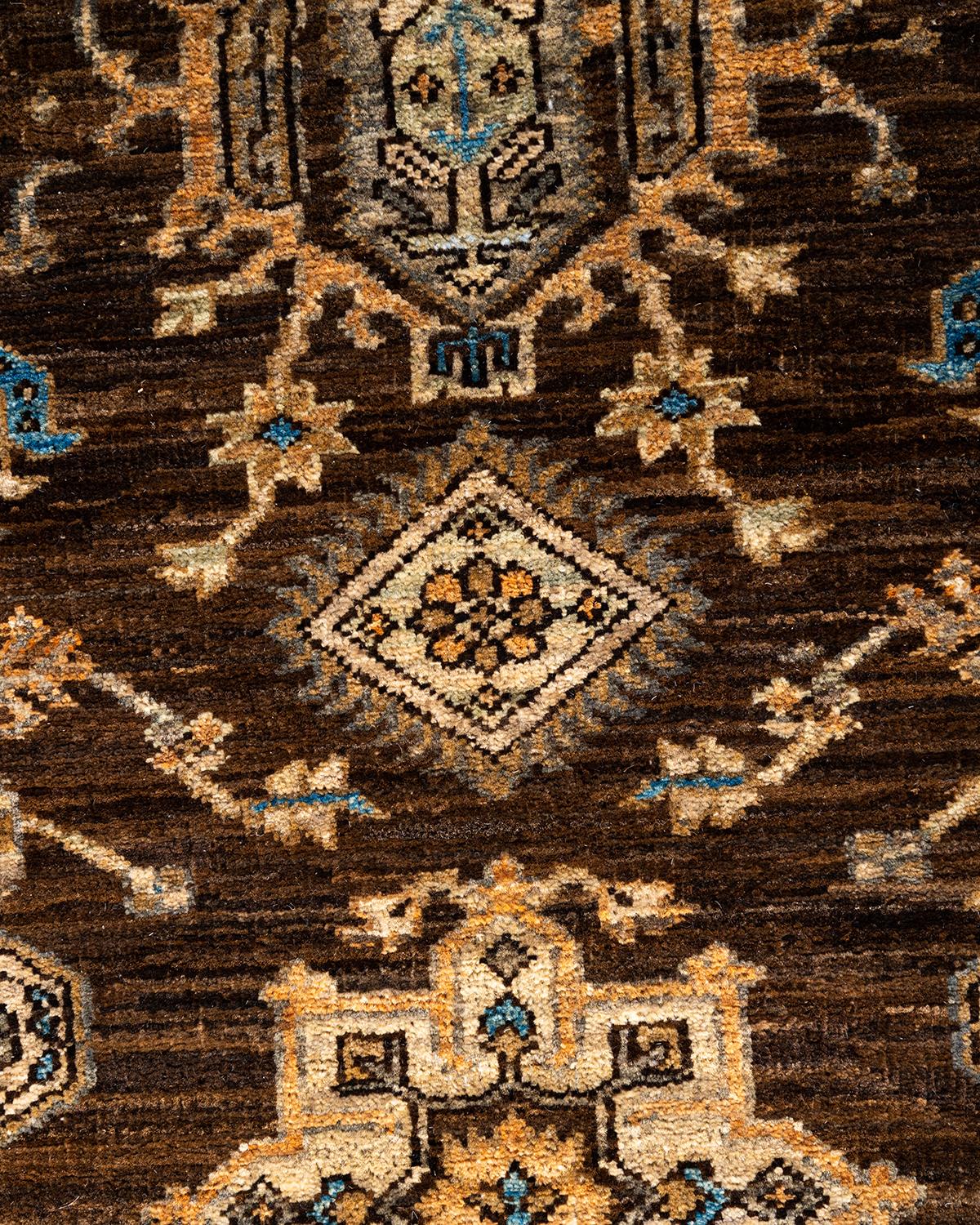 Pakistani Traditional Serapi Hand Knotted Wool Brown Area Rug For Sale