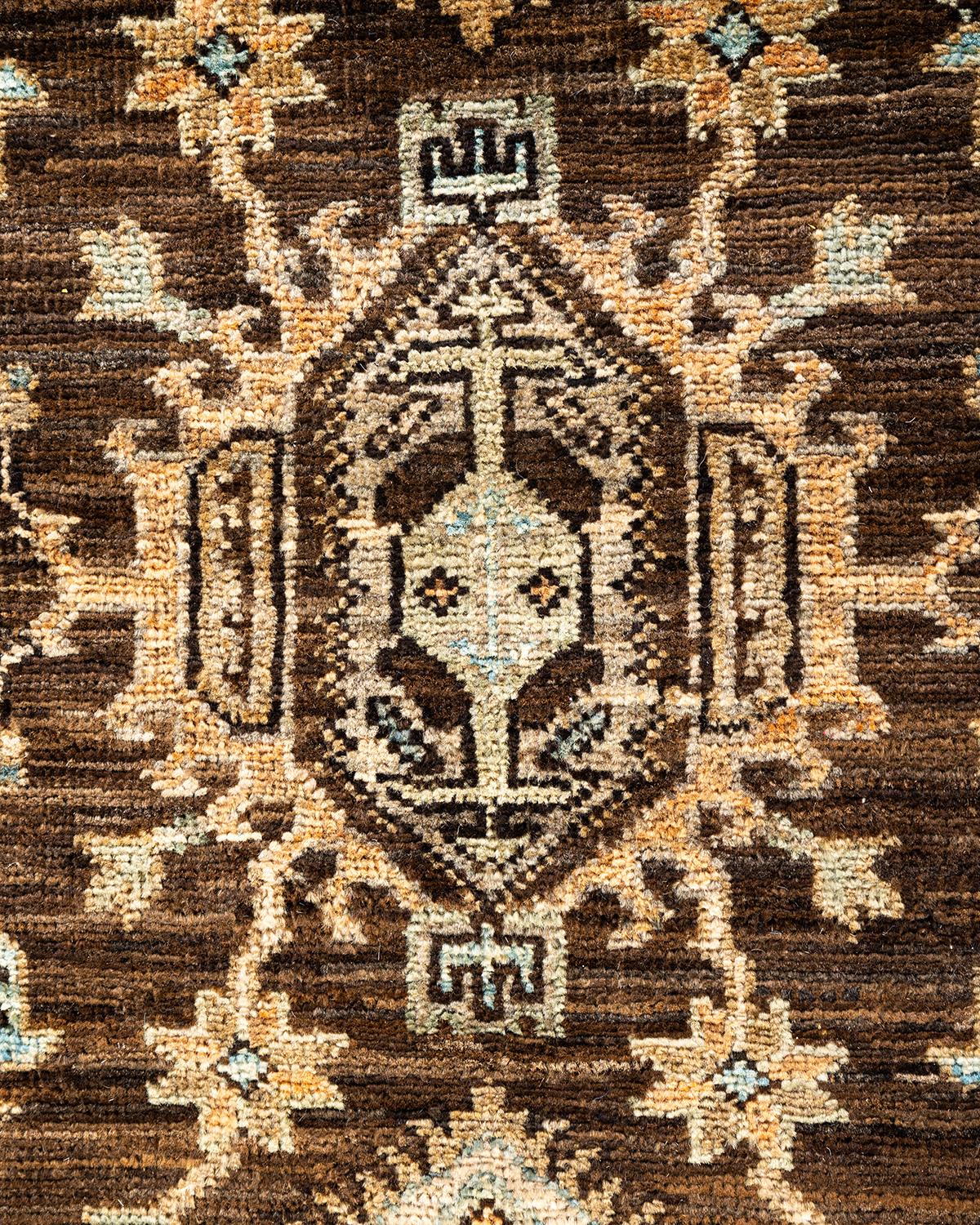 Pakistani Traditional Serapi Hand Knotted Wool Brown Area Rug For Sale