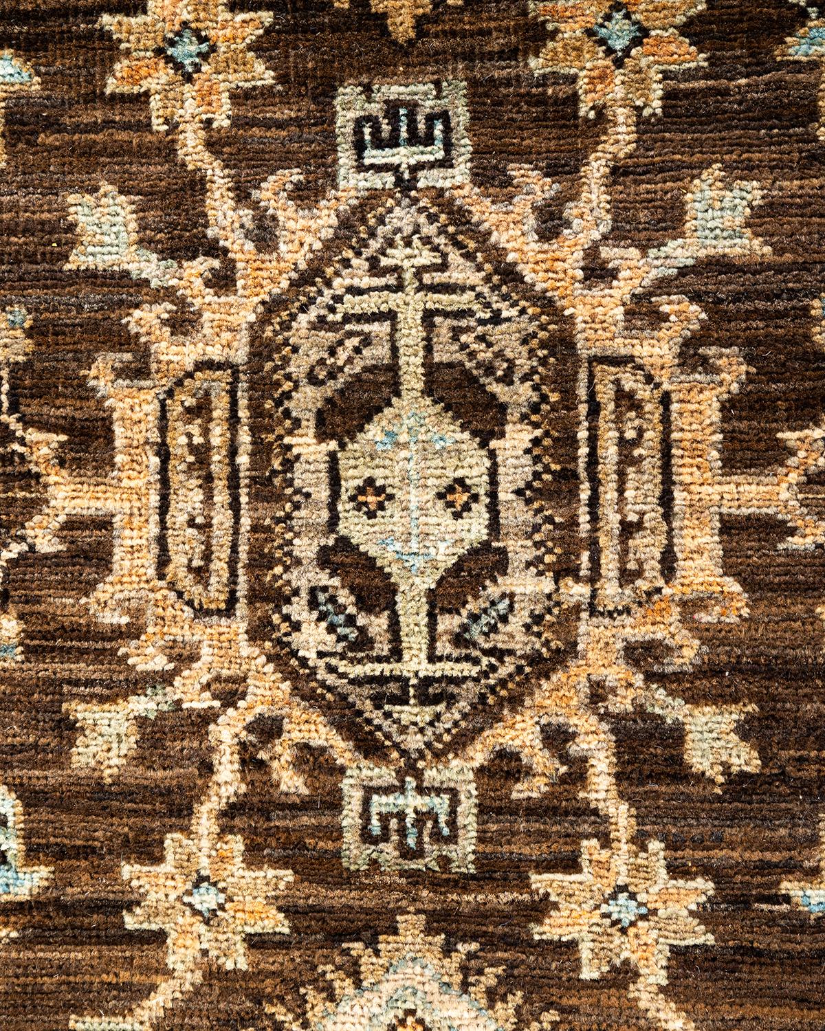 Pakistani Traditional Serapi Hand Knotted Wool Brown Area Rug  For Sale