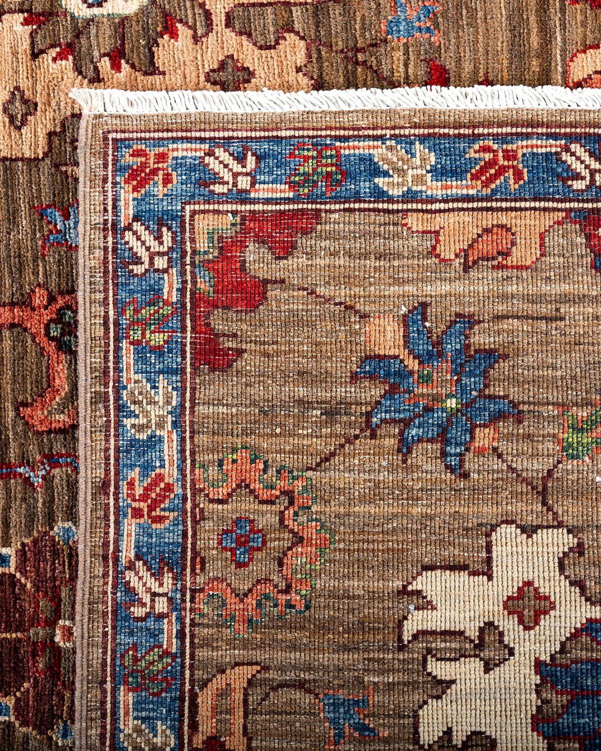 Contemporary Traditional Serapi Hand Knotted Wool Brown Area Rug For Sale