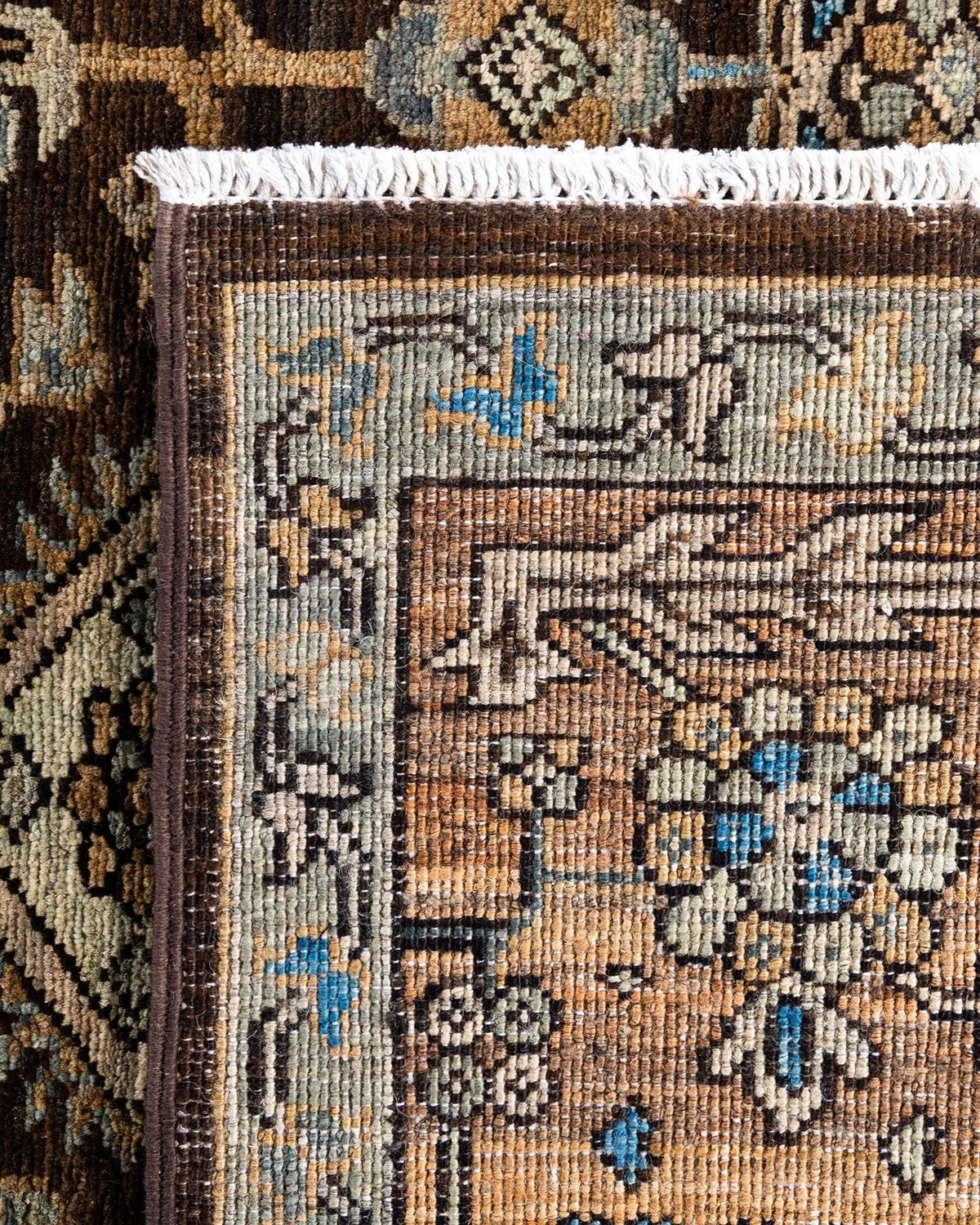 Contemporary Traditional Serapi Hand Knotted Wool Brown Area Rug For Sale