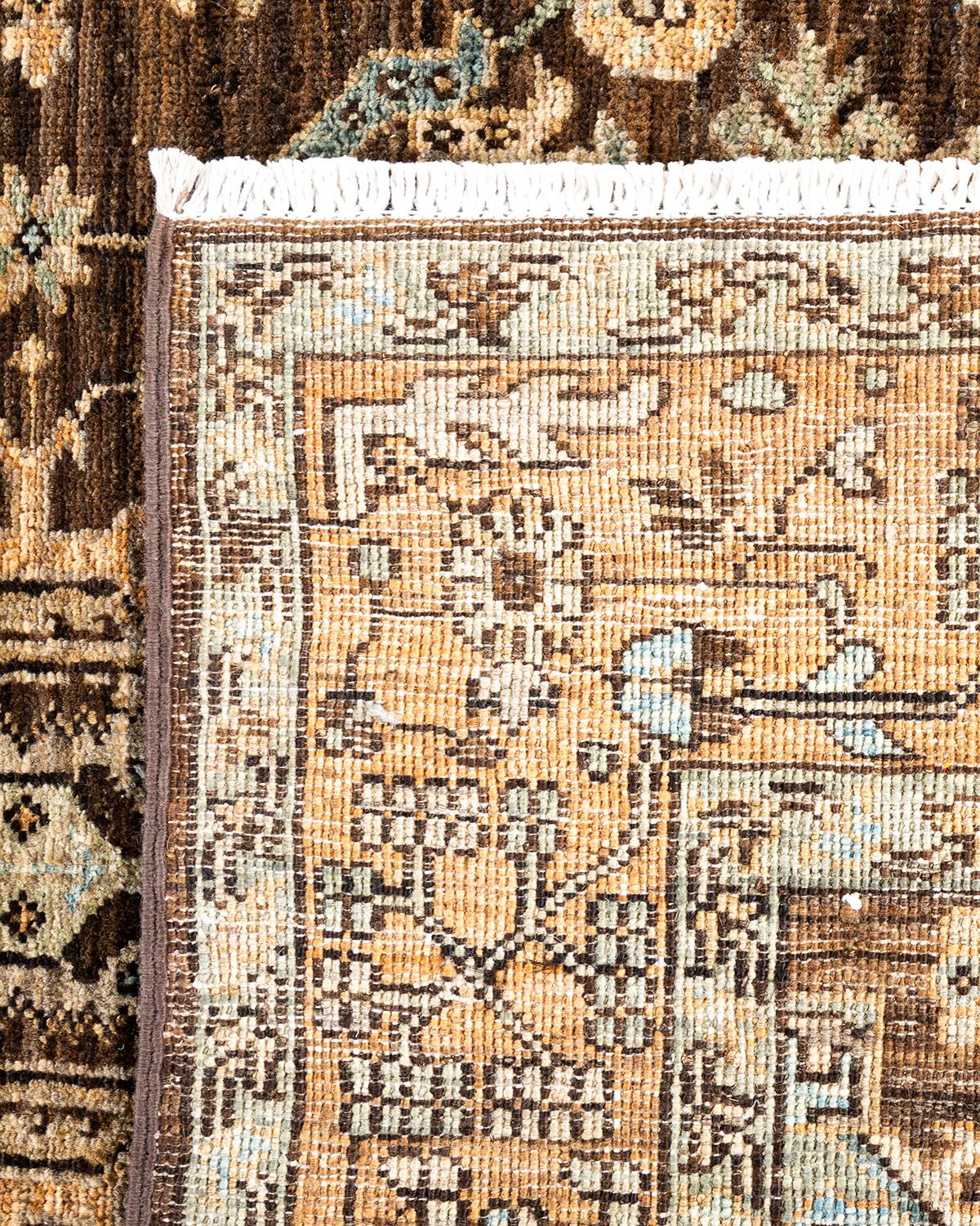 Contemporary Traditional Serapi Hand Knotted Wool Brown Area Rug For Sale