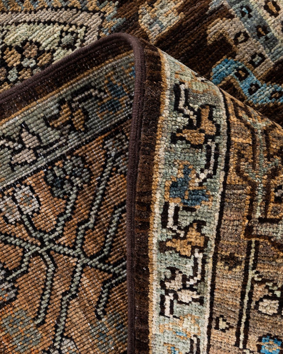 Traditional Serapi Hand Knotted Wool Brown Area Rug For Sale 1